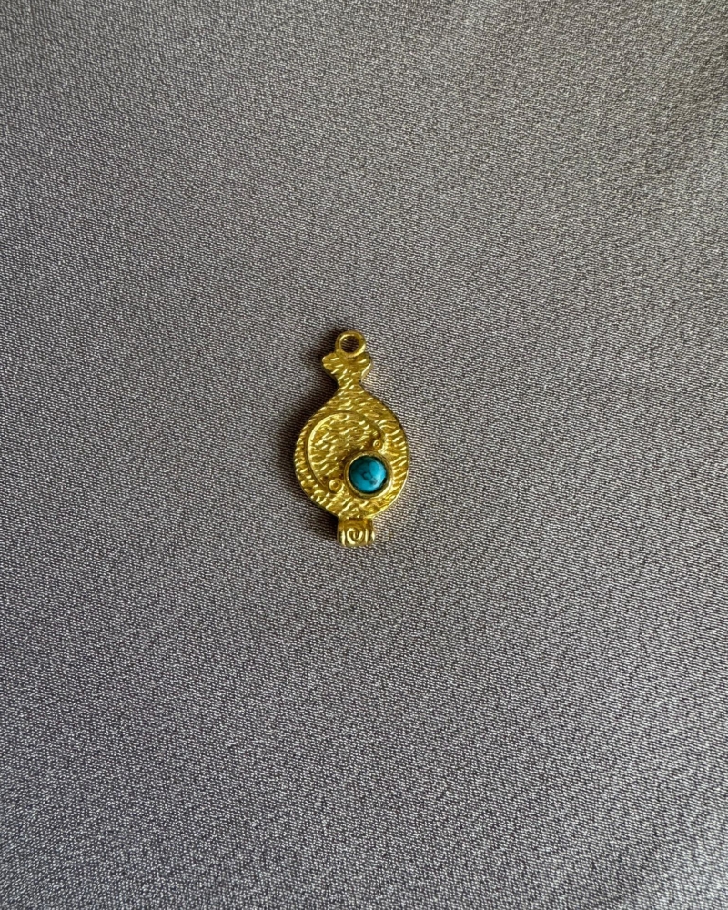 Vintage Mavi Taşlı Etnik Plaka Charm - SEDU studio